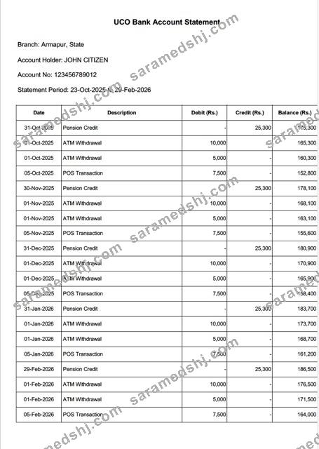 India UCO Bank account statement Word and PDF template